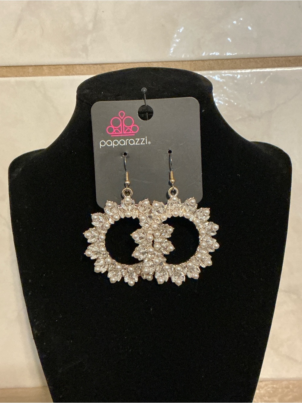 Paparazzi Gold Floral Crystal Hoop Earrings